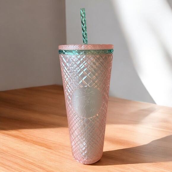 2023 STARBUCKS Summer Jeweled Pearl Pink Green Venti 24oz Cold Cup Tumbler - Picture 1 of 5